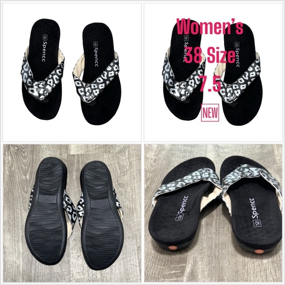 spenco Shoes - Spenco Flip Flop Womens 38 Size 7.5 Cheetah print Sandal Comfort Black Flat NWOT